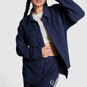 Victoria’s Secret PINK Reverse Fleece Shacket Midnight Navy Blue Medium